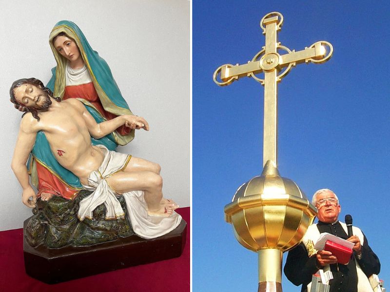 Restaurierung Pieta und wetterfeste Ölvergoldung des Turmkreuzes Sprögnitz